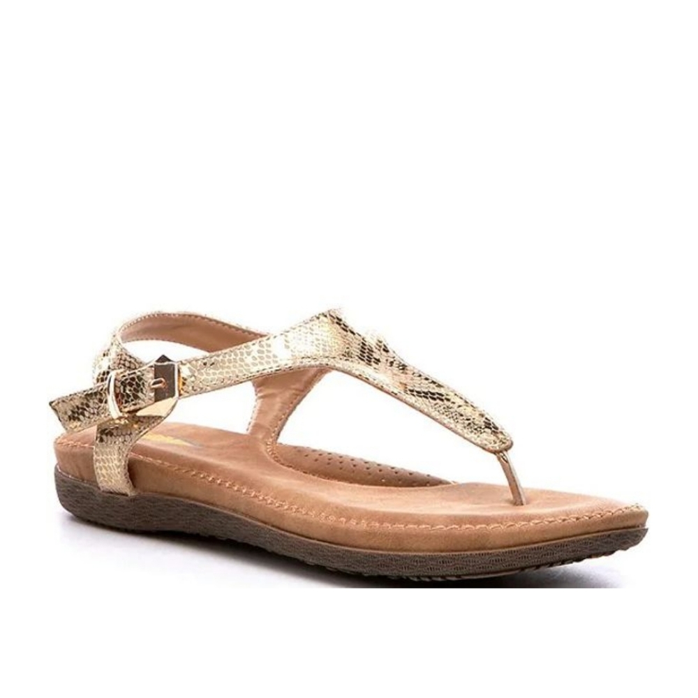 Volatile Reece Metallic Gold Snake Print Thong Sandals with Ankle Strap 7